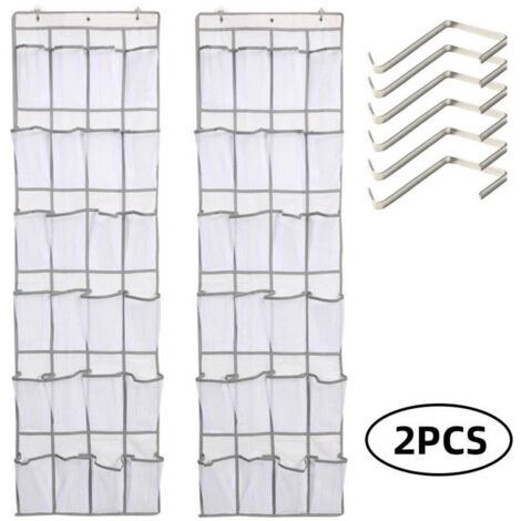 Ulisem 2pcs Range Chaussures à Suspendre sur la Porte, Sac de Rangement Suspendu avec 24 Poches, Rangement de Chaussures Suspendu, Organiseur de Suspension Multifonction pour Chambre à Coucher, Salle