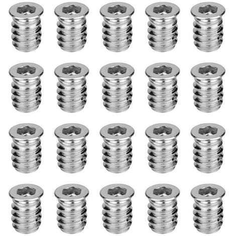 Ulisem 40 pièces Furniture Socket Vis Inserts d'inserts filetés 6  15mm Zinc Plated Metal Inssert Nuts Nuts Type D Type de prise HEX VIS VIS VIS VIS PAR NUTS POUR MEUBLES EN BOIS OUTILS DE TROUVOIR