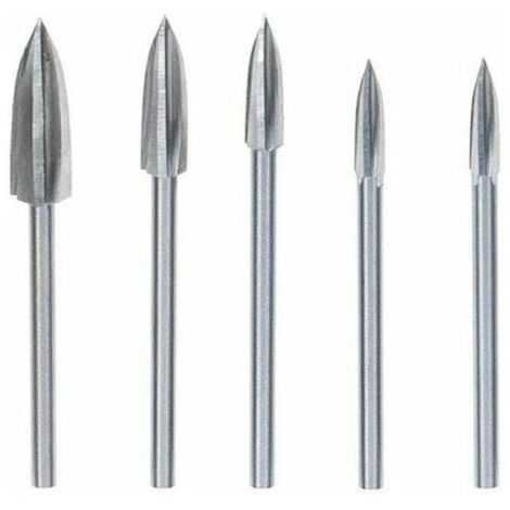 Ulisem 5 Piezas Fresa Herramientas de Tallado Juego de Brocas de Grabado Madera Carburo Sólido Rectificado Acero Fresa Cuchillo para Bricolaje Carpintería Tallado Grabado y Perforación Plata