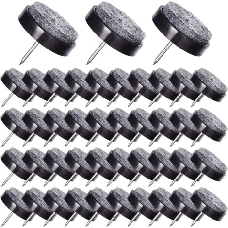 Ulisem 50 Deslizadores para sillas con clavos de 24 mm - Almohadillas de fieltro para proteger las patas de los muebles - Negro