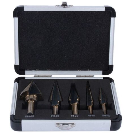 Ulisem 5Pcs HSS Forets étagé Mèche conique Trépan à redan kit Outil électrique avec Boîte range