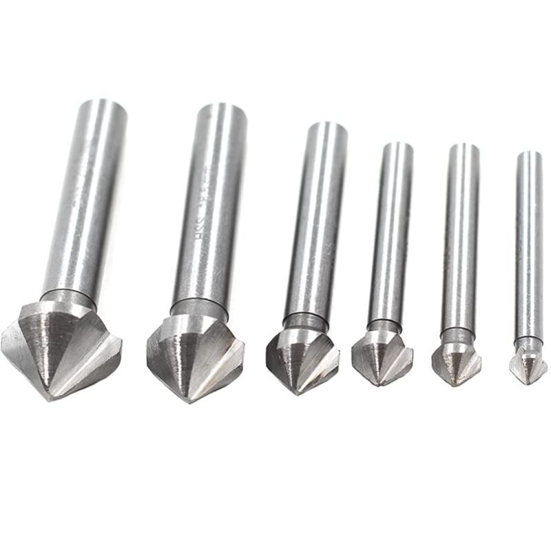 Image of Ulisem 6 tlg 90° 3 Flute HSS Kegelsenkersatz Anfassen Versenkbohrer 1/4" 6-Kanntschaft Senker