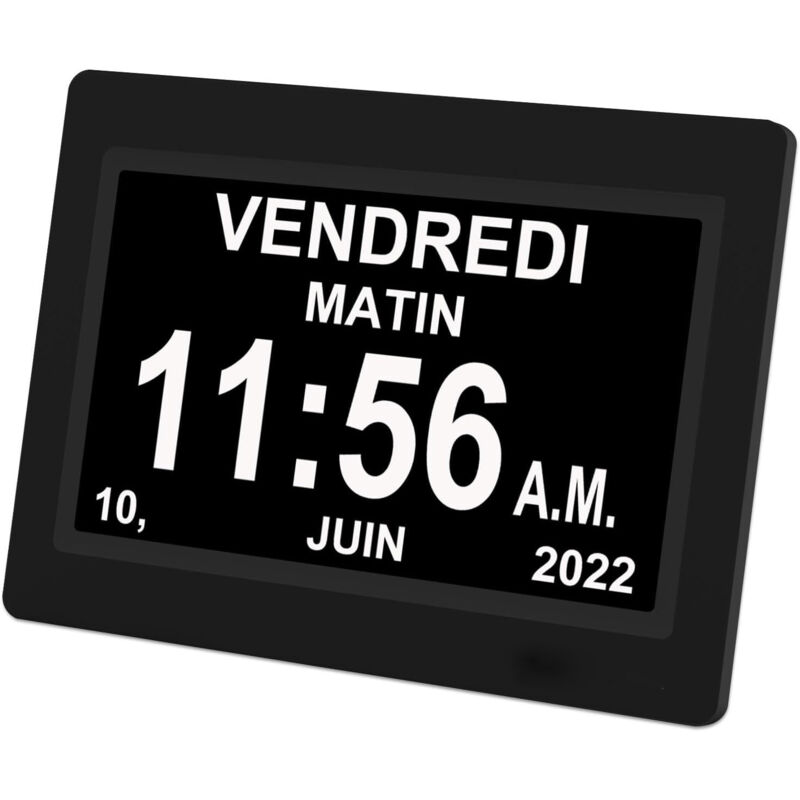 ULISEM 7 Pouces Horloge numérique Horloge de Jour Grand écran réveil Horloge Murale horloge Alzheimer pour parents, rappel de médicaments pour