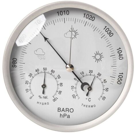 Ulisem analoge Wetterstation für drinnen und draußen mit Edelstahlstruktur und elegantem Design, bestehend aus Barometer, Hygrometer und Thermometer (Macaron)
