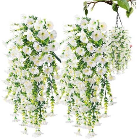 Ulisem Arbuste de pétunia artificiel en soie, peut être placé dans un pot décoratif ou rempli de terre, blanc, 75 cm de haut
