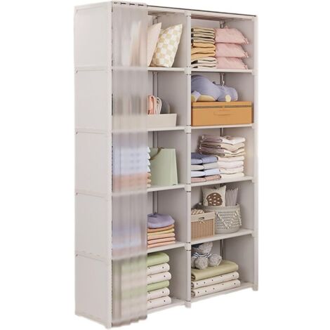 Ulisem – Armoire portable double couche – Tubes métalliques robustes – Housse en tissu non tissé imperméable – Rangement vêtements et accessoires