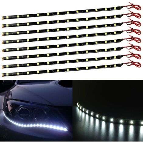 Ulisem BETT Lot de 8 bandes lumineuses LED SMD 12 V pour voiture et moto 30 cm Blanc