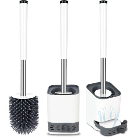 Ulisem Brosse de toilette, brosse de toilette en silicone avec récipient à séchage rapide, montage mural et suspension verticale