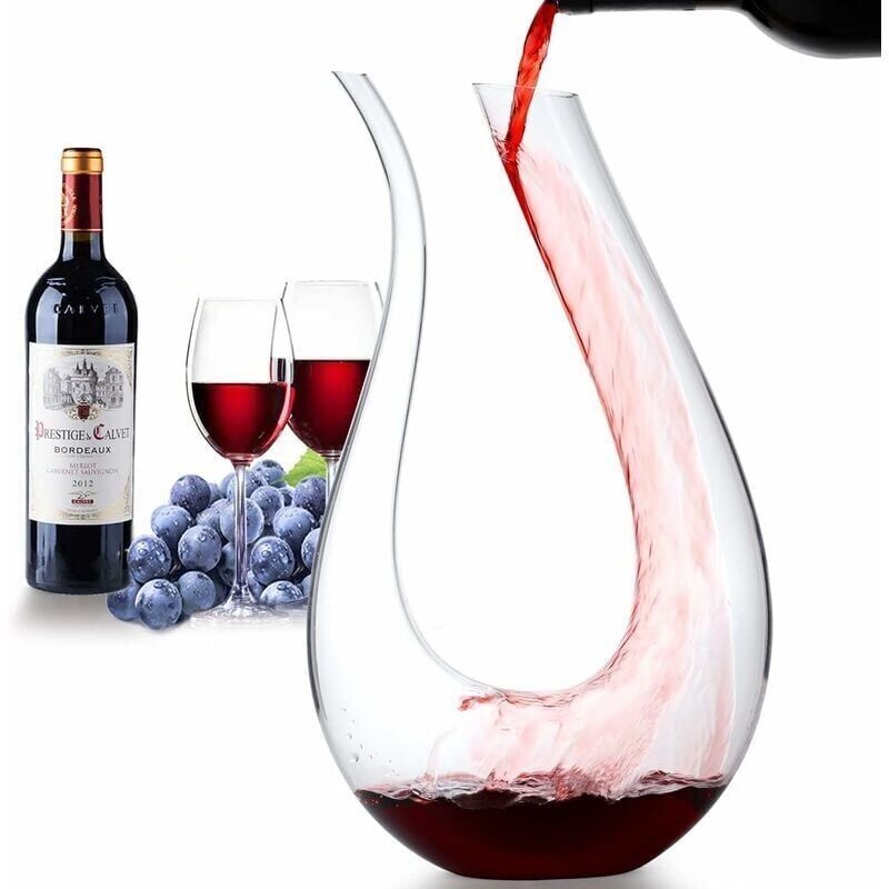 Image of Ulisem - Caraffa per vino decanter in vetro da 1,5 l, aeratore per vino rosso, soffiato a mano, caraffa per vino, decanter per vino