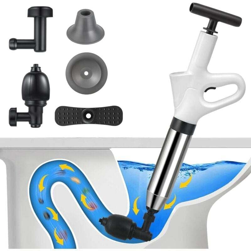 Image of Druckluft-Toilettenreiniger, mit Manometer, mit 3 Kolbenspitzen und Inflator - Ulisem