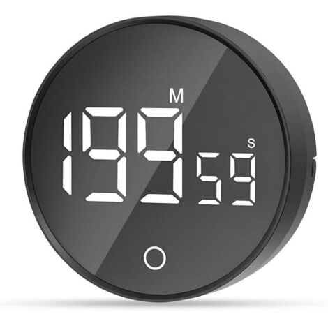 Ulisem Horloge Minuterie visuelle magnétique, compte à rebours de 60 minutes avec 3 niveaux de volume, minuterie courte, grand écran LED - Noir