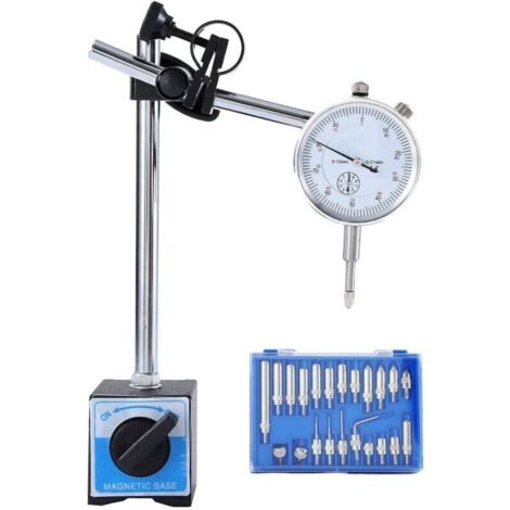 Ulisem Indicateur de Test Cadran Jauge avec Base Magnétique, 0-10mm 0,01mm Précision Métrique Testeur de Bras Réglable Outil de Mesure Ensemble de 22 Points Indicateurs Inclus