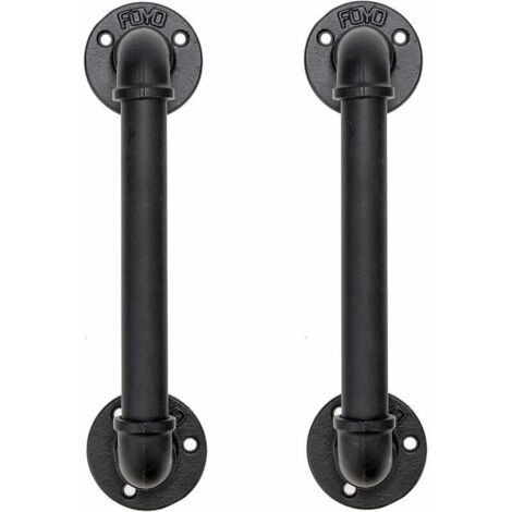 Ulisem - Juego de 2 tiradores de puerta de tubo industrial, barra de agarre, tiradores para puerta de granero, hierro fundido rústico antiguo para barandilla, negro, 30 cm de largo (S (25 D, 27 L), ne