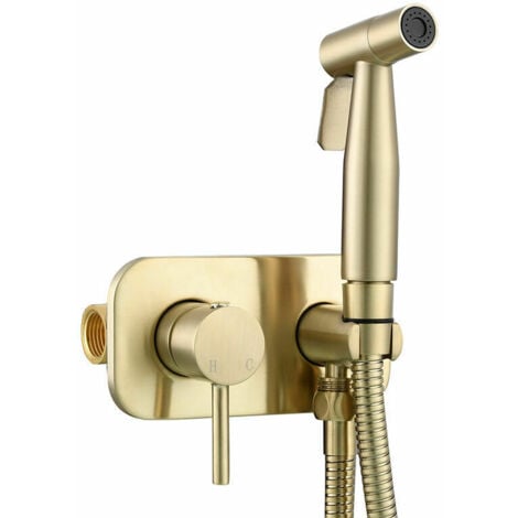 Ulisem Kit de douchette WC comprenant un pulvérisateur bidet en laiton pour une hygiène personnelle, à fixer au mur avec une finition en or.
