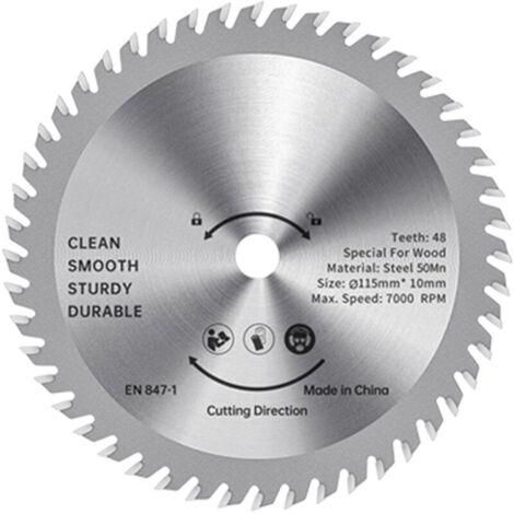 Ulisem Lame de scie circulaire TCT - 115 mm - Coupe-bois - Acier allié - 48 dents - Scie prête à l'emploi - Pour le travail du bois - Coupe lisse - 32 mm - Mandrin