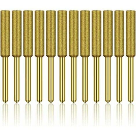 Ulisem Lot de 12 affûteuses de tronçonneuse diamantées, meules à revêtement en titane haute dureté, meules, embouts de pierre pour affûteuse de tronçonneuse, 3/16 pouces 4,8 mm H122 Derrui