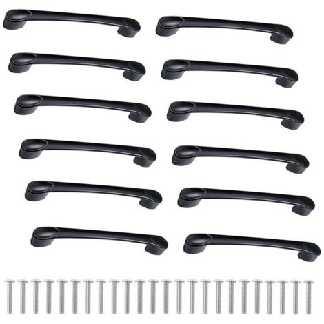 Ulisem Lot de 12 Poignées de Cuisine de 160mm en Alliage de Zinc - Poignées pour Tiroirs, Portes avec Vis - Noir
