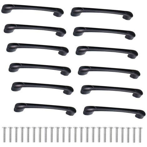 Ulisem Lot de 12 Poignées de Cuisine de 160mm en Alliage de Zinc - Poignées pour Tiroirs, Portes avec Vis - Noir