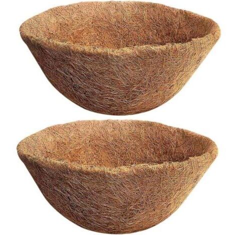Ulisem Lot de 2 doublures de pot de fleurs en fibre de coco naturelle 35 cm pour jardinières suspendues, doublures de remplacement en fibre de coco