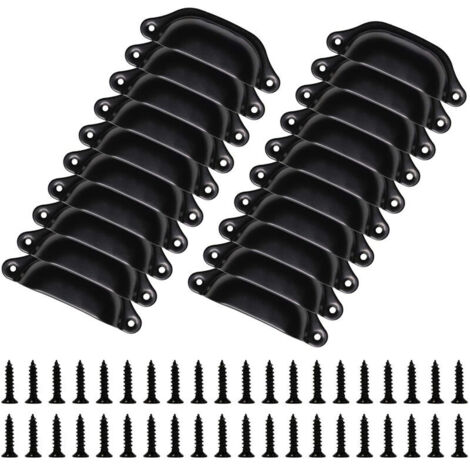Ulisem Lot de 20 Poignées Meubles Vintage de 98mm - Boutons en Forme de Coquille pour Tiroir, Placard - Avec Vis, Noir