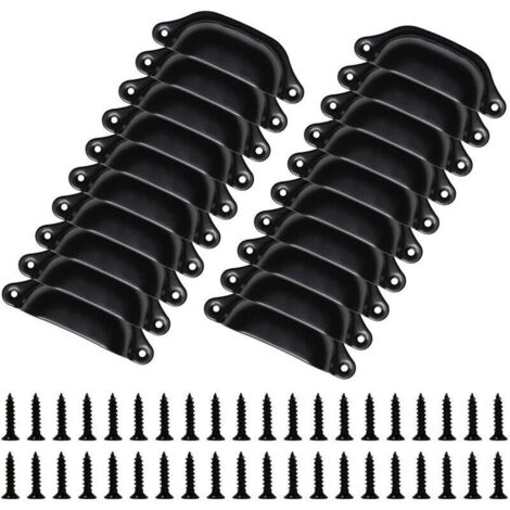Ulisem Lot de 20 Poignées Meubles Vintage de 98mm - Boutons en Forme de Coquille pour Tiroir, Placard - Avec Vis, Noir
