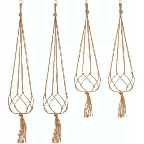 ULISEM Candyse Lot de 4 Suspension Corde Plante Macramé Porte Pot Suspendu Plante Cintre Intérieur Extérieur Décoration du Jardin avec - 2 pièces 105 cm et 2 pièces 90 cm, 4 pieds