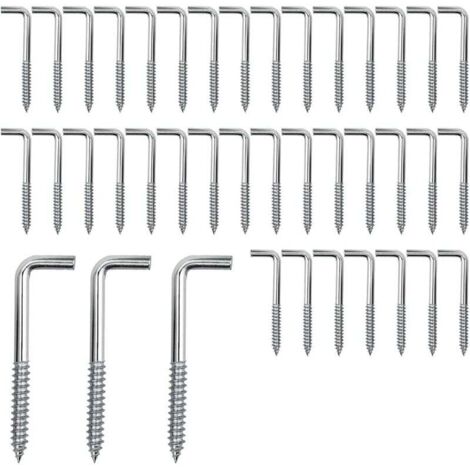 Ulisem Lot de 40 crochets à vis, vis d'angle, crochets en L, crochets à vis, vis en acier au carbone pour plantes suspendues, ustensiles de cuisine, carillons éoliens, 40 x 15 mm (M3,7).