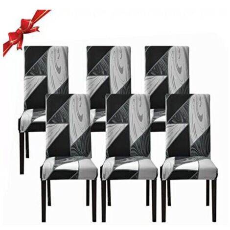 Ulisem Lot de 6 housses de chaise de salle à manger, extensibles, lavables et amovibles, en élasthanne (géométrie noire, 6 pièces)