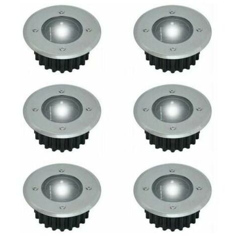 Ulisem Lot de 6 spots LED solaires encastrables au sol - Ronds - Diamètre : 85 mm - Extérieur résistant au piétement - Façade en acier inoxydable - 6 lampes solaires