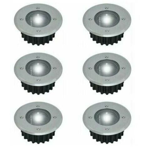 Ulisem Lot de 6 spots LED solaires encastrables au sol - Ronds - Diamètre : 85 mm - Extérieur résistant au piétement - Façade en acier inoxydable - 6 lampes solaires