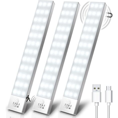 Ulisem Luce per Armadio, Confezione da 3, 5000K Luce LED Wireless USB per Armadio con Sensore di Movimento, Lampada LED Ricaricabile, Magnete Incorporato, Luce Notturna per Armadio, Armadio, Scale, Cu