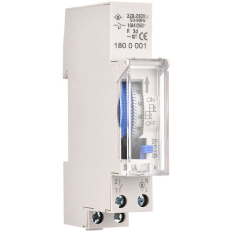 Ulisem Minuterie mécanique 24 heures, minuterie minimum 15 minutes, montage sur rail, batterie intégrée, SUL180a AC220-240 V, gris - SUL180a AC220-240 V, gris