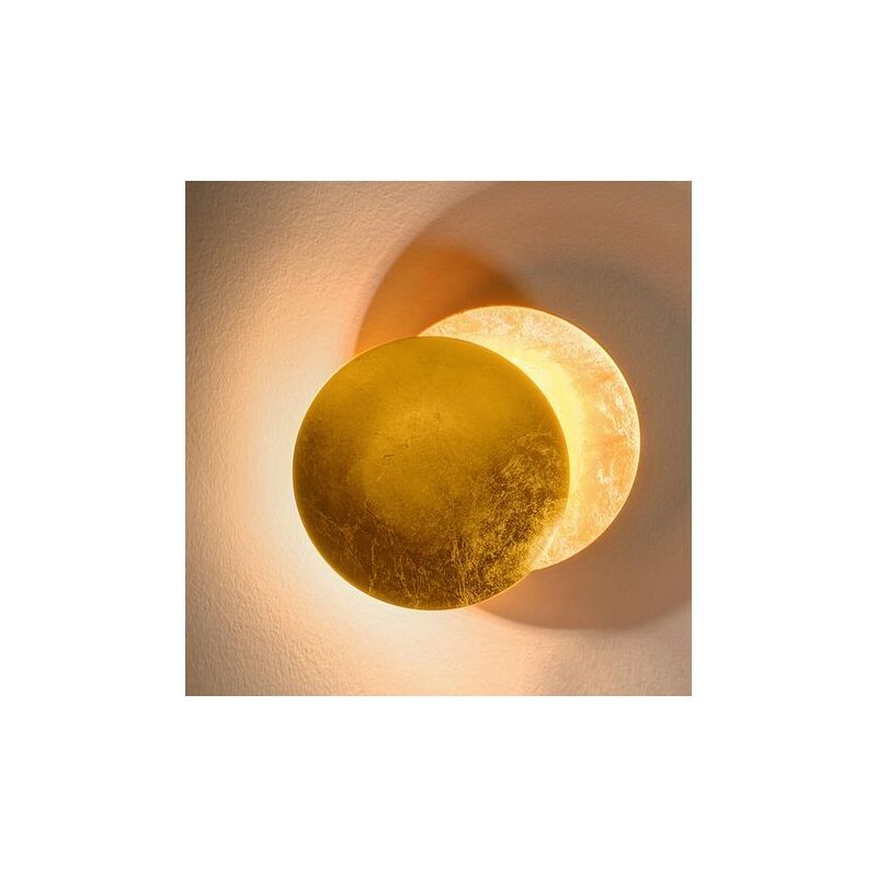 Image of Ulisem Ottone Luce Calda 7W Lampada da Comodino Camera da Letto Lampada da Parete Lampada Luna Eclissi Solare Lampada per Scale Corridoio, 20 cm