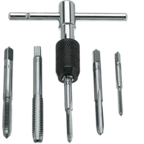Ulisem Outil de taraudage tarauds à vis Ensemble d'outils vis à Main Filetage clé à Robinet poignée avec 6 pièces tarauds à cannelure Droite M3/M4/M5/M6