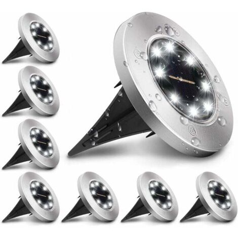 Ulisem - Pack de 8 luces solares para exterior, luces solares de suelo para jardín, impermeables IP65, 8 LED, blanco frío 6000 K, foco solar empotrable para camino, patio, entrada de vehículos [Clase