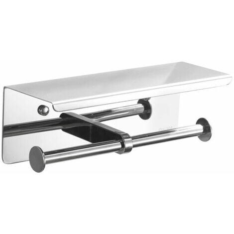 Ulisem Porta carta igienica doppio da parete con ripiano in acciaio inox 304, include supporto per telefono, per bagno (Argento).