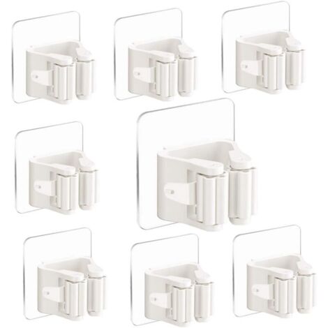 Ulisem Porte-balais mural, support de serpillière autocollant, fixation murale, lot de 8, sans perçage, clip pour balai de cuisine, salle de bain et jardin (blanc)