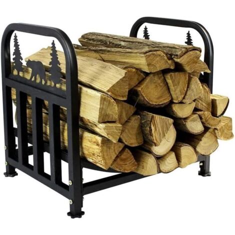 Ulisem Porte-bûches pour cheminée, étagère à bois, panier à bois avec poignées, porte-bûches pour bois de chauffage, porte bois en métal pour intérieur et extérieur, noir, 42 x 32,3 x 43,5 cm