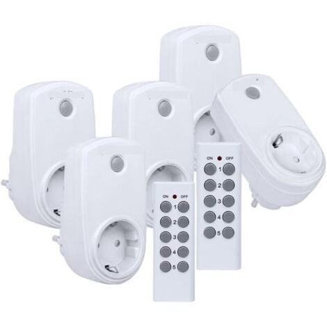 Ulisem Prise de courant intelligente sans fil avec télécommande (110 V-250 V, 5 prises, 2 télécommandes, )