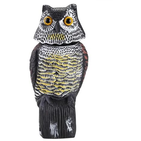 Ulisem – Répulsif à oiseaux hibou réaliste – Tête rotative – Plastique robuste – Éloigne pigeons, écureuils et nuisibles – Protection jardin