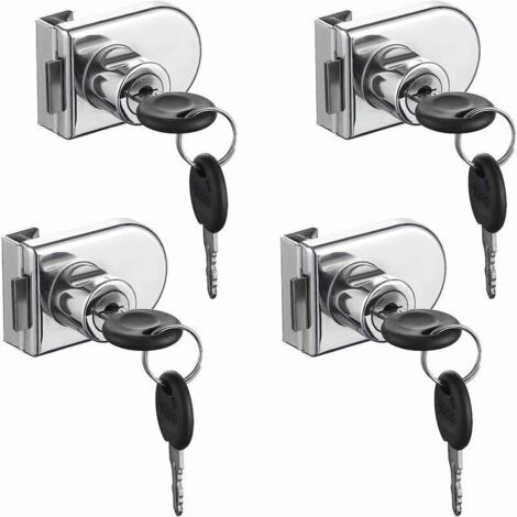 Ulisem Serrure de Porte en Verre, 4 pièces Serrures à Came, Verrouillage de Sécurité de la Vitrine de l'armoire de Porte en Verre pour Porte en Verre de 5-8 mm Sans Perçage ( avec 8 clés)