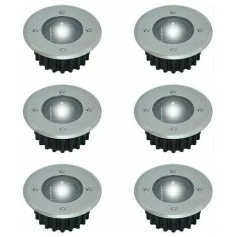 Ulisem Set 6 Faretti LED Solari da Incasso a Terra - Rotondi - Diametro: 85 mm - Base Resistente Esterno - Frontale in Acciaio Inox - 6 Lampade Solari