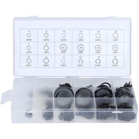Ulisem Sicherungsringzange, 300 Stück, 2–32 mm, E-Clip-Sprengring-Kit, externes Schnapp-Sicherungsring-Kit, externes Sicherungsring-Sortiment, Schwarz