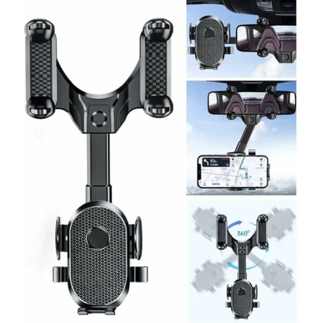 Ulisem Soporte para teléfono para automóvil, Soporte para teléfono con espejo retrovisor, Soporte para teléfono con espejo retrovisor giratorio y retráctil de 360 grados
