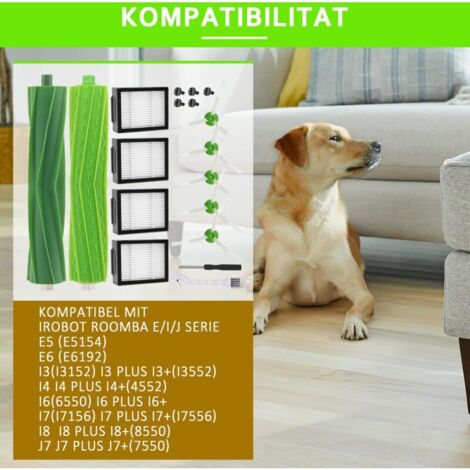 Ulisem Spazzola di ricambio per iRobot Roomba i7 i7+ i3 i3+ i4 j7 E5 E6 E7, 1 coppia di spazzole principali, 4 filtri, 5 spazzole laterali