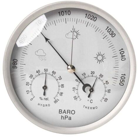 Ulisem Station météo analogique pour l'intérieur et l'extérieur avec Cadre en Acier Inoxydable au Design élégant-composée d'un baromètre, d'un hygromètre et d'un thermomètre(Macaron)