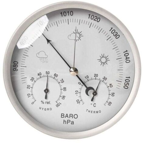 Ulisem Station météo analogique pour l'intérieur et l'extérieur avec Cadre en Acier Inoxydable au Design élégant-composée d'un baromètre, d'un hygromètre et d'un thermomètre(Macaron)