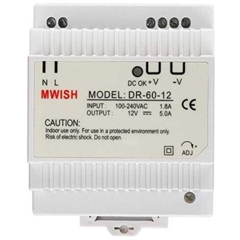 Ulisem Transformateur modulaire monobloc pour sonnette vidéo 12V/5.0A, DR-60-12 Alimentation 100-240V Alimentation professionnelle pour standard-937856mm