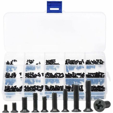Ulisem Vis à Tête Fraisée, 450pcs Vis Cylindriques à Tête Plate Assortiment M2/M2.5/M3 mini Visserie Boulon Fileté Cruciforme Vis Précision Boulons Vis inox pour Ordinateur Autotaraudeuse
