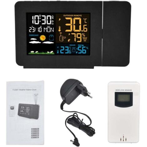 Ulisem Weather Station météo radio avec capteur extérieur, station météo sans fil avec adaptateur, écran couleur numérique, thermomètre, hygromètre, prévisions météorologiques, réveil (un ensemble)